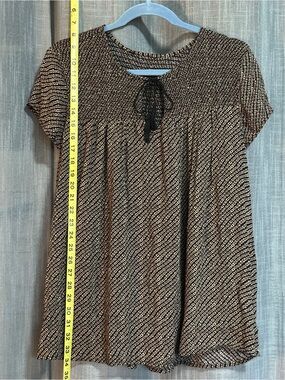 Black and Cream Printed Tie-Neck Women’s Top